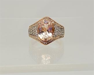  Rose Sterling Silver Cocktail Ring w/ Champagne CZ - sz. 7