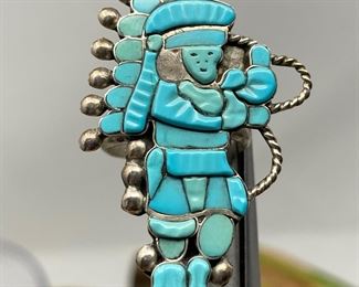 Zuni Hoop Dancer Sterling Silver & Turquoise Ring by Lavonne Lalic sm. 7.5