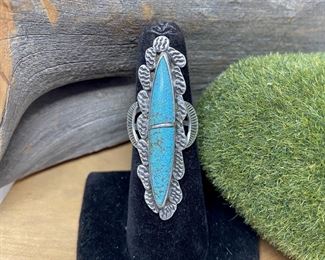  Native American Sterling Silver Ring w/ Elongated Turquoise sz. 6