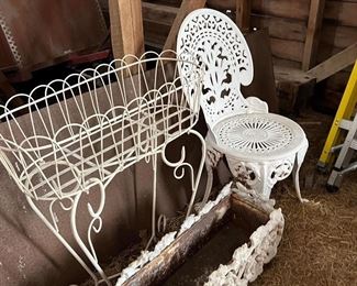 VINTAGE CAST IRON VICTORIAN GARDEN CHAIR - THERE ARE 2 CHAIRS, TABLE AND EVEN A PLANTER!