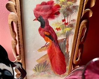 Vintage Mexican Feathercraft Art Bird Cardinal