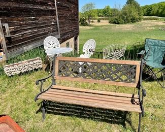 OUTDOOR FURNITURE, WHITE CAST IRON GARDEN FURNITURE AND PLANTER