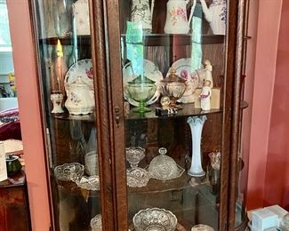 Antique Curio Curved Glass China Cabine