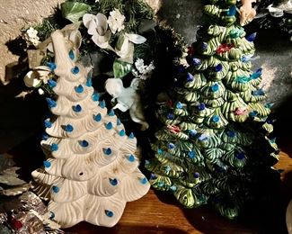 VINTAGE CERAMIC CHRISTMAS TREES WITH LIGHTS 