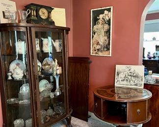 Antique China Cabinet and Drum Top Table