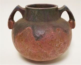 1004	ART POTTERY DRIP GLAZE VASE, DOUBLE HANDLED, APPROXIMATELY 8 1/4 IN HIGH
