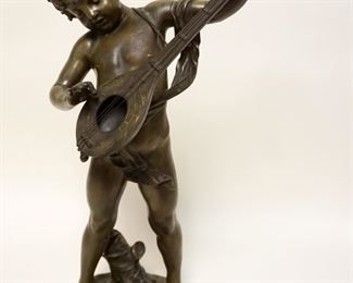 1010	LARGE AGUSTE MOREAU *PRELUDE* BRONZE FIGURE, MISSING INSTRUMENT STRING, APPROXIMATELY 24 IN HIGH
