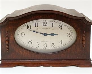 1014	SHREVE CRUMP & LOW MAHOGANY SHELF CLOCK, APPROXIMATELY 4 IN X 9 IN X 6 1/2 IN
