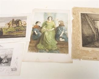 1028	LOT OF 4 ENGRAVINGS SOME W/STAINING & TEARS, LARGEST APPROXIMATELY 12 IN X 15 IN
