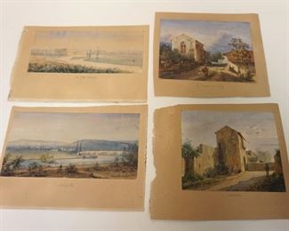 1030	LOT OF 4 ANTIQUE WATERCOLORS, LARGEST IMAGE SIZE APPROXIMATELY 5 IN X 9 IN
