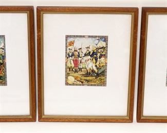 1037	3 FRAMED COLORED PRINTS DEPICTING SCENES FROM THE AMERICAN REVOLUTION, EACH APPROXIMATELY 9 IN X 11 IN OVERALL, ARTHUR SZYK
