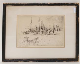 1040	HENRY JACKSON SIMPSON SIGNED ENGRAVING TITLED *THE LITTLE MARKET STONEHAVEN* APPROXIMATELY 12 IN X 13 IN OVERALL
