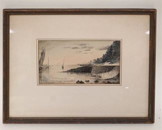 1048	ANTIQUE COLORED ENGRAVING OF ROCHELLE HARBOR, APPROXIMATELY 11 IN X 13 IN OVERALL
