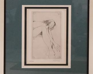 1049	ARTIST SIGNED ENGRAVING OF A WOMAN, APPROXIMATELY 10 IN X 13 IN OVERALL
