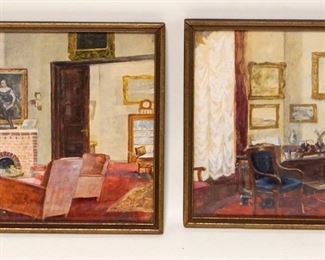 1050	PAIR OF ARTIST SIGNED WATERCOLORS INTERIORS, APPROXIMATELY 9 IN X 13 IN OVERALL
