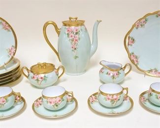 1052	ROSENTHAL FLORAL PAINT DECORATED TEA & CAKE SET, 6 CUPS & SAUCERS, TEAPOT, CREAMER & SUGAR, 11 IN SERVING TRAY & 6-8 1/2 IN PLATES
