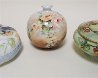 1059	LOT OF ASSORTED METAL ITEMS INCLUDING CLOISONNE VASE, COVERED OCTAGONAL BOX & CANDLESTICK
