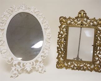 1061	ORNATE BRASS & IRON MIRROR & FRAME, TABLE TOP, LARGEST APPROXIMATELY 19 IN HIGH
