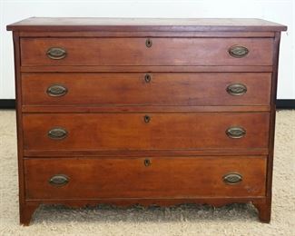 1091	ANTIQUE SOLID CHERRY COUNTRY 4 DRAWER CHEST W/SCALLOPED EDGE BOTTOM & STOP CHAMPFER SIDES, APPROXIMATELY 46 IN X 19 IN X 37 IN HIGH
