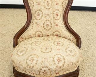 1096	VICTORIAN WALNUT FINGER CARVED UPHOLSTERED ROCKER
