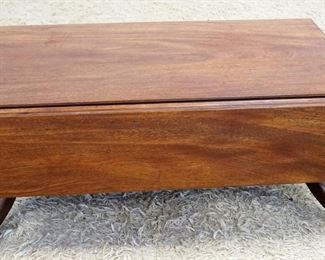 1123	UNUSUAL MAHOGANY DROP LEAF DUAL COFFEE & KITCHEN TABLE, APPROXIMATELY 15 1/2 IN/27 IN HIGH, 22 IN X 36 IN

