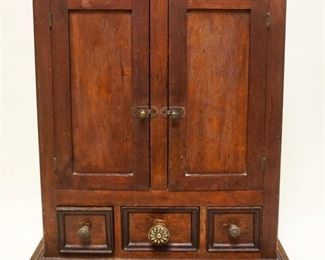 1130	ANTIQUE WALNUT MINIATURE CABINET, 2 DOORS, 3 DRAWERS, APPROXIMATELY 10 IN X 18 IN X 31 IN HIGH
