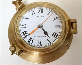 1136	SOLID BRASS REPLICA OF SHIPS CLOCK, APPROXIMATELY 9 IN X 3 1/2 IN HIGH
