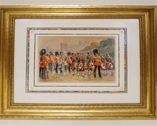 1146	MAURICE TOUSSAINT SIGNED WATERCOLOR SCOTLAND GUARD, APPROXIMATELY 21 IN X 24 IN OVERALL
