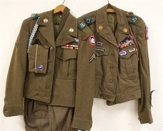 1176	US MILITARY CLOTHING LOT INCLUDES FIELD JACKET 34R W/PANTS SIZE 29W X 31L, TIE, HAT & IKE FIELD JAXKET 36L
