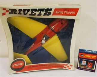 1216	COX VINTAGE GAS POWERED AIRPLANE *RIVITS* SEALED IN BOX W/FLIGHT KIT
