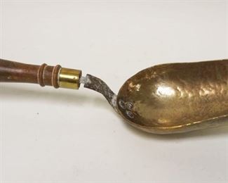 1247	LARGE ANTIQUE HAND MADE BRASS & IRON SCOOP W/WOOD HANDLE, APPROXIMATELY 18 IN OVERALL
