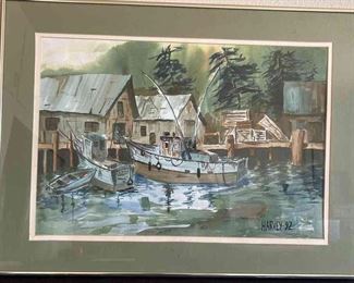 Boat Wharf Watercolor By Harvey