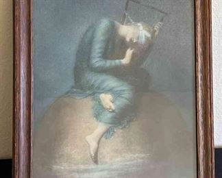 GEORGE FREDERIC WATTS FRAMED PRINT 1920S HOPE WOMAN ON GLOBE