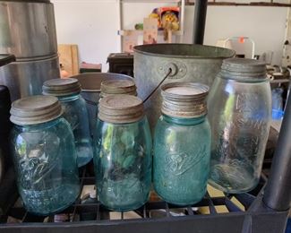 Vintage blue mason jars w/zinc lids