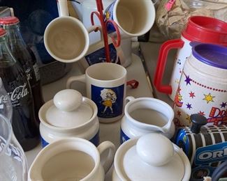 Morton Salt mugs, creamer and sugar set