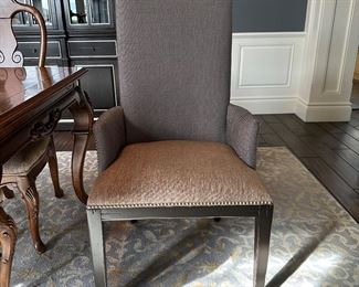 LORTS FURNITURE UPHOLSTERED DINING ARMCHAIR. DIMENSIONS IN DESCRIPTION.