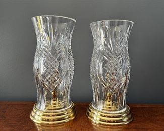 2 BRASS & GLASS HURRICANE LAMPS