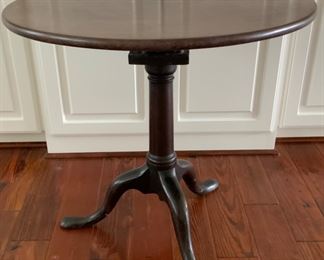 Antique 19th Century Tilt Top Table with Tri-Pod Pedestal and Pad Feet (27”H x 29”D)