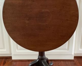 View of Previous Photo: Antique 19th Century Tilt Top Table with Tri-Pod Pedestal and Pad Feet (27”H x 29”D)