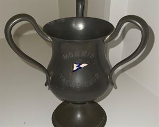 New York Island Morris Yacht Club Vintage Pewter Loving Cup (3-Handle) Trophy (7“H x “ 6”D) 