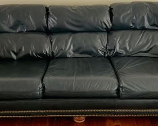 Classic Leather Co 3- Cushion Nail Studded Navy Leather Sofa