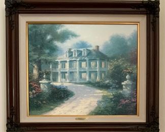 Thomas Kinkade “Homestead House”  Great American Mansions  #1 Lithograph Canvas (20” x 24”)Hand Highlighted by Skilled Artisans  in a Linen Mat Mahogany Frame (27” x 31”)