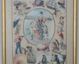 Victorian Print “Day at the Seashore” with Gold Frame (24” x 29”)