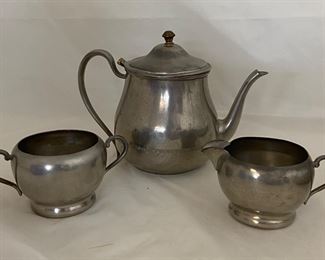 Vintage Genuine Pewter Teapot, Sugar & Creamer
