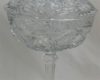 Rexford by New Martinsville  (1910-1940’s  ) American Pressed Glass Compote w/Lid. Compote 8.5”H x 5.5”D, Height including lid 12”