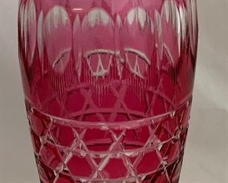 Vintage Cranberry Cut to Clear Crystal Vase (8 1/2” H x 3 3/4” D)