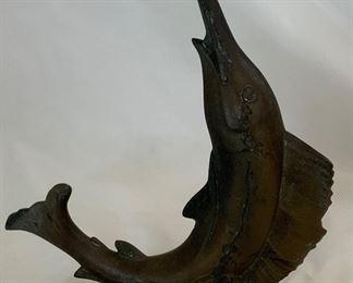 Vintage Bronze Patina Cast Swordfish Single Bookend (8’H x 6”W x 3”)