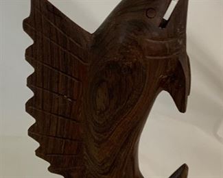 Vintage Hand Carved Wooden Marlin Sculpture (10”H x 4.5”W x 2”D)