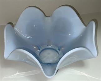 Duncan Miller “Canterbury” Blue Opalescent Crimped Bowl