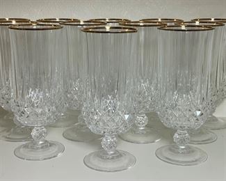 Cristal D’Arques Durand “Longchamps “ Gold Rim Crystal Iced Tea Goblets  12 each (1978-2001)
